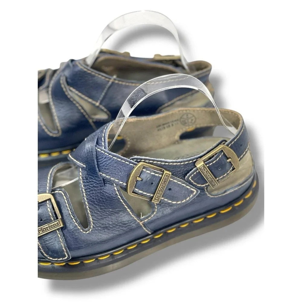 Dr Martens VTG Made England Mens 9 Leather Strappy Sandals Blue Buckle Fisherman